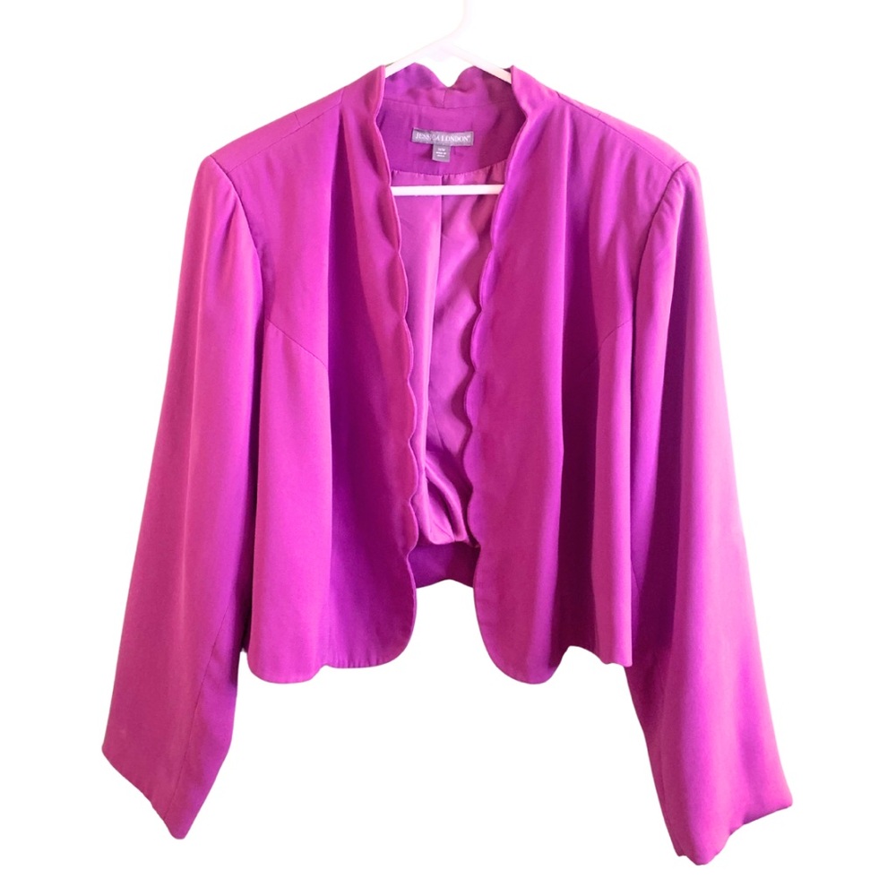 Jessica London Magenta Purple Pink Scalloped Crop Blazer Jacket Dopamine Capsule